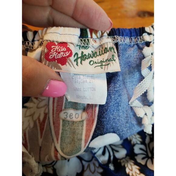 Vintage Hilo Hattie Halter Top Women Small Blue White Cotton Tropical Surfboard - Picture 5 of 8